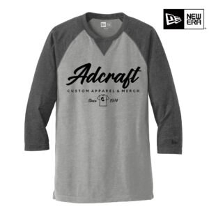 Adcraft New Era Sueded Cotton Blend 3/4 Sleeve Baseball Raglan Tee-Black Heather/Shadow Grey Heather