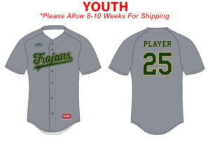 Trojan BB Team Rawlings Sublimated Full Button Jersey-150 Cloth-Blue Grey YOUTH