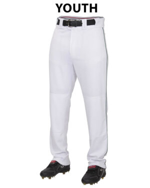 Trojan BB Team Rawlings Semi-Relaxed Piped Pant-White with Dark Green Piping YOUTH