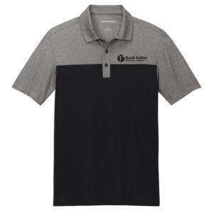 RV Physical Therapy Port Authority Blend Blocked Mens Fine Pique  Polo-Deep Black/Charcoal Heather