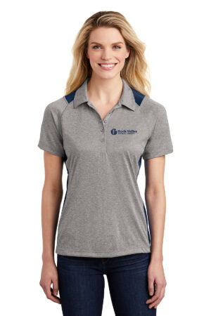 RV Physical Therapy Ladies Heather Colorblock Performance Polo-Vintage Heather/Navy