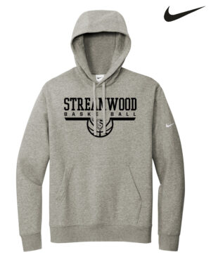 Streamwood Basketball Men Nike Club Fleece Sleeve Swoosh Pullover Hoodie-Dark Grey Heather