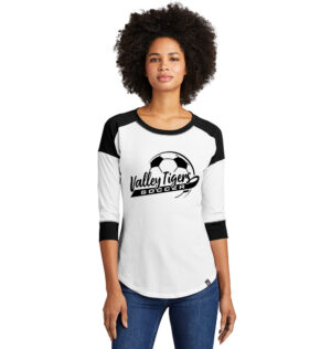 Valley Tigers Soccer Ladies New Era Heritage Blend 3/4 Sleeve Baseball Raglan Tee-Black/White