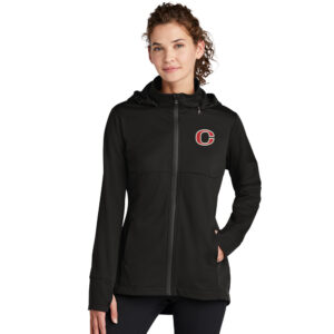 Clinton Sport Tek Ladies Hooded Soft Shell Jacket-Black