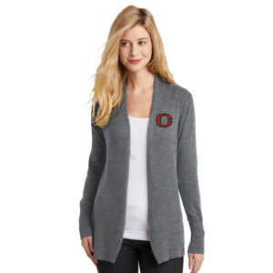 Clinton Port Authority Ladies Open Front Cardigan Sweater-Grey Heather
