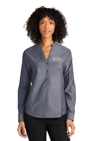 Eagle Integrated Services Port Authority Ladies Long Sleeve Chambray Easy Care Shirt-Estate Blue