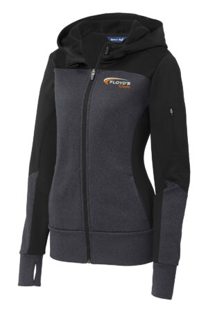 02. Floyd’s Kubota Ladies Sport-Tek Tech Fleece Colorblock Full-Zip Hooded Jacket-Black/Graphite