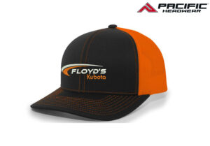 22. Floyd’s Kubota Pacific Headwear Trucker Snapback Cap-Black/Neon Orange