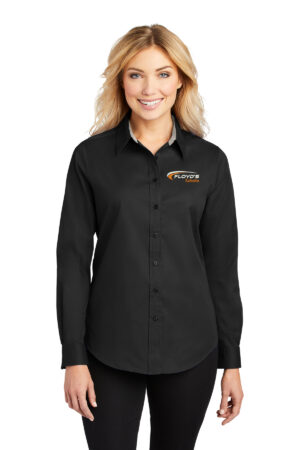 12. Floyd’s Kubota Ladies Port Authority Long Sleeve Easy Care Shirt-Black