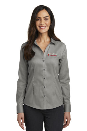 05. Floyd’s Truck Center Company Manager Store Red House Ladies Pinpoint Oxford Non-Iron Shirt-Charcoal