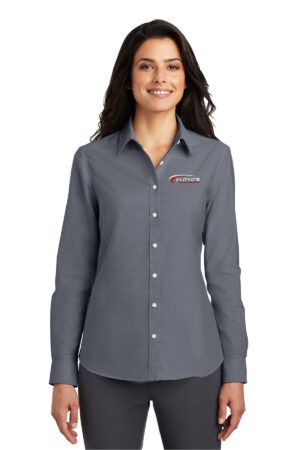 06b. Floyd’s Truck Center Company Manager Store Port Authority Ladies SuperPro Oxford Shirt-Black