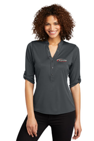 17. Floyd’s Truck Center Company Manager Store OGIO Ladies Crush Henley-Diesel Grey