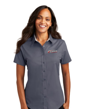 16. Floyd’s Truck Center Company Store Port Authority Ladies Short Sleeve Easy Care Shirt-Steel Grey/Light Stone