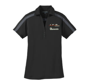 IPG-Genesis Systems Ladies Silk Touch Performance Colorblock Stripe Polo-Black/Steel