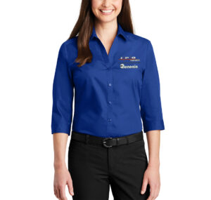 IPG-Genesis Systems Ladies 3/4-Sleeve Carefree Poplin Shirt-True Royal