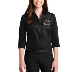 IPG-Genesis Systems Ladies 3/4-Sleeve Carefree Poplin Shirt-Deep Black