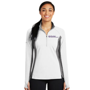The Group Sport Tek Ladies Sport Wick Stretch Contrast 1/2 Zip Pullover- White/Charcoal Grey Heather