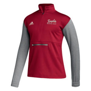 Temples  Adidas Men Team Issue Colorblock 1/4 Zip Pullover-Red/Grey Heather