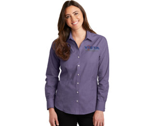 VIS Port Authority Ladies Crosshatch Easy Care Shirt-Grape Harvest