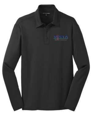 VIS Port Authority Silk Touch Men Performance Long Sleeve Polo-Black