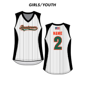 02. Barnstormers Softball Girls/Youth Sublimated V-Neck Racerback Jersey-White/Pinstripe