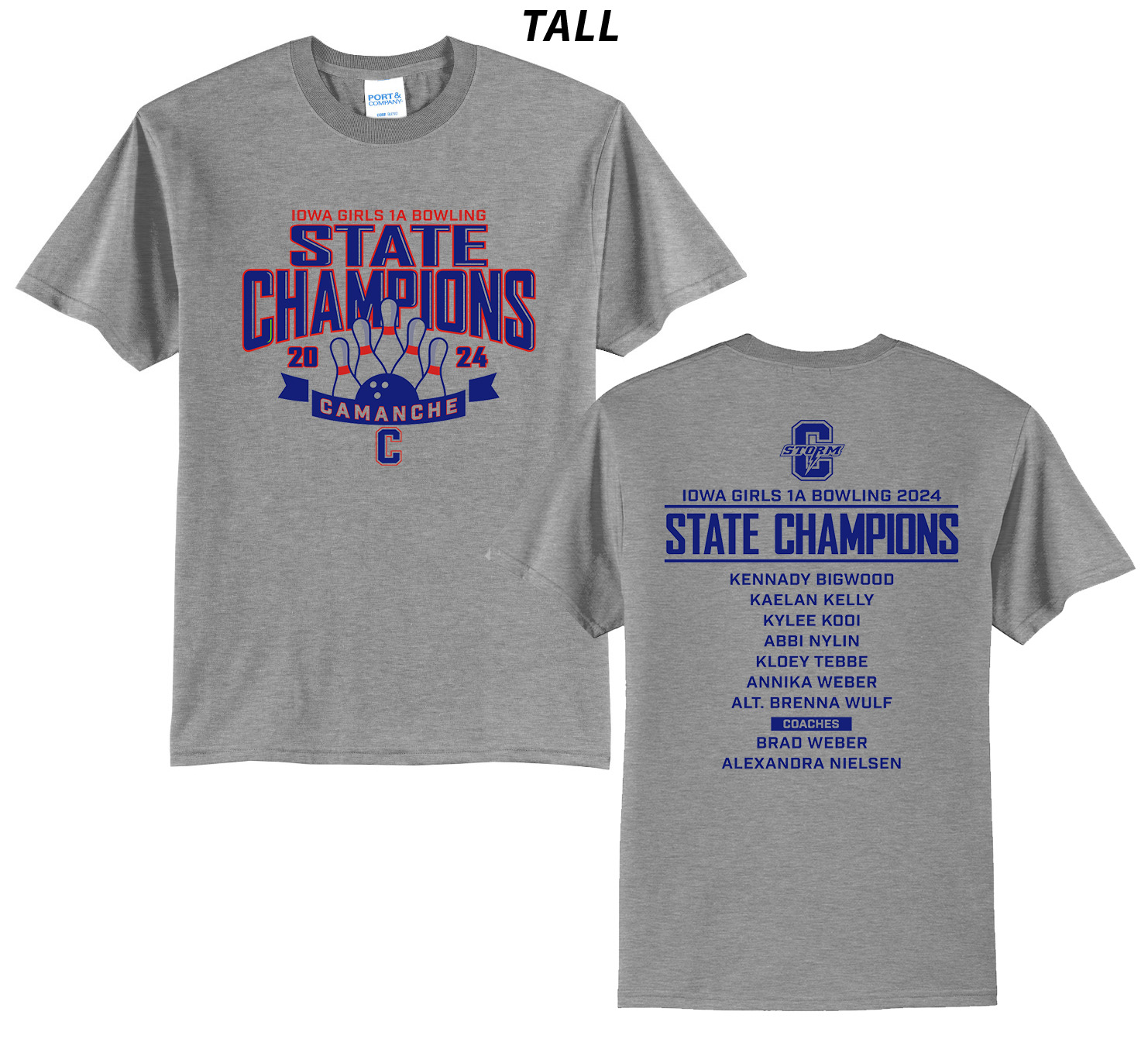 Camanche Girls Bowling Champs Tall Basic Short Sleeve TeeGrey