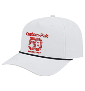 Custom Pak 50 Anniversary Employee Cap America Athletic Rope Cap-White/Black