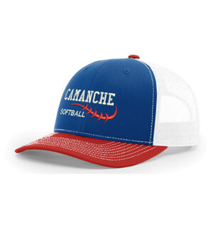 Camanche Storm Softball Richardson Pro Mesh Adjustable Trucker Cap Tri Color-Royal/White/Red