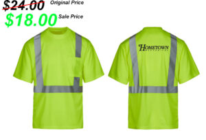 Hometown Class 2 Hi Safety Green Short Sleeve Moisture Wicking T-Shirt with Pocket-Safety Green