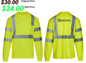Hometown Hometown Class 3 Hi Safety Green Long Sleeve moisture wicking T-shirt with pocket-Safety Green