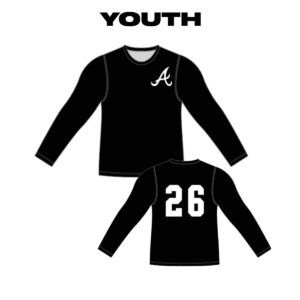 09. QC Area Knights “A” Left Chest YOUTH Sublimated Long Sleeve Crew Tee-Black