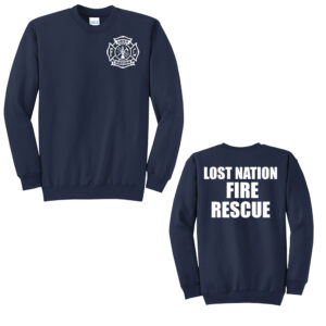 Lost Nation Fire EMS Unisex Core Fleece Crewneck Sweatshirt-Navy