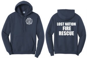 Lost Nation Fire EMS Unisex Classic Core weight Cozy Pullover Hooded Sweatshirt-navy