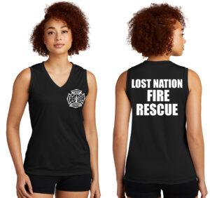 Lost Nation Fire EMS Sport-Tek Ladies Sleeveless Competitor V-Neck Tee-Black