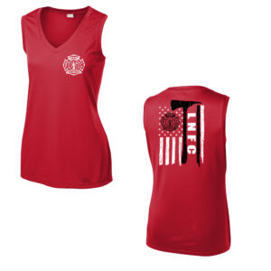 Lost Nation Fire EMS Sport-Tek Ladies Sleeveless Competitor V-Neck Tee-Red