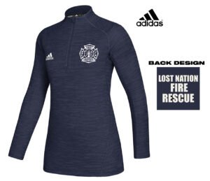 Lost Nation Fire EMS Adidas Ladies Game Mode long sleeve performance 1/4 zip  pullover – Navy Melange