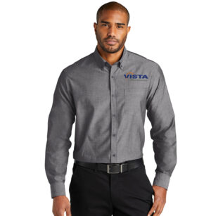 Vista Defense Technologies Port Authority Men’s Long Sleeve Chambray Easy Care Shirt-Deep Black