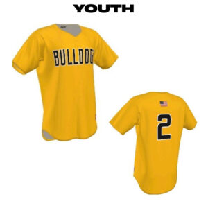 Bettendorf Baseball Club Rawlings YOUTH custom BULLDOGS GOLD full button 126 cloth baseball Jersey