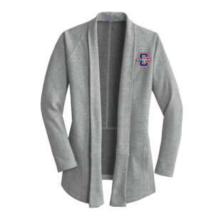 Camanche Port Authority Ladies Interlock Cardigan-Medium Grey/Charcoal Heather