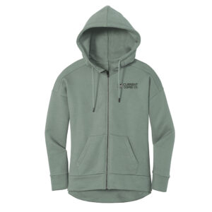 Current Coffee District Women’s Perfect Weight Fleece Drop Shoulder Full-Zip Hoodie-Laurel Green