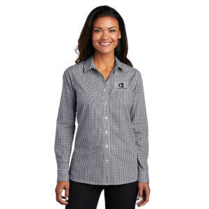 CFB Ladies Broadcloth Gingham Easy Care Shirt-Black/White