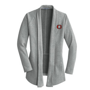 Clinton Port Authority Ladies Interlock Cardigan-Medium Grey/Charcoal Heather