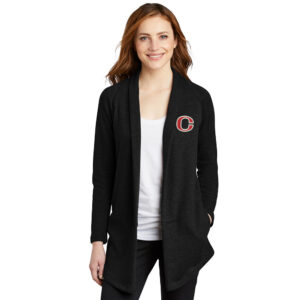 Clinton Port Authority Ladies Interlock Cardigan-Black/Charcoal Heather