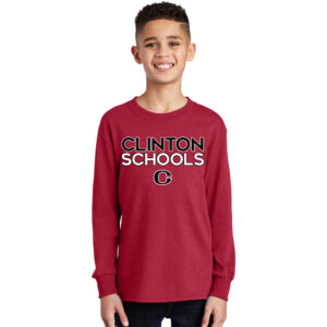 Clinton Youth Cotton Long Sleeve Tee-Red