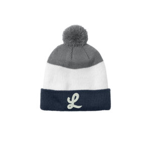 Legacy Baseball Port Authority Cozy Striped Pom Beanie-River blue Navy/Marshmallow/Gusty Grey