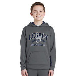 Legacy Baseball Sport-Tek Youth Sport-Wick Fleece Colorblock Hooded Pullover-Dark Smoke Grey/Navy