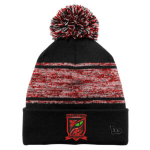 Burlington Predators Soccer New Era Knit Chilled Pom Beanie-Black/Scarlet