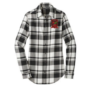 Burlington Predators Soccer Port Authority Ladies Plaid Flannel Tunic-Snow White/Black