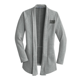 Clinton Public Library Port Authority Ladies Interlock Cardigan-Medium Heather Grey/Charcoal Heather