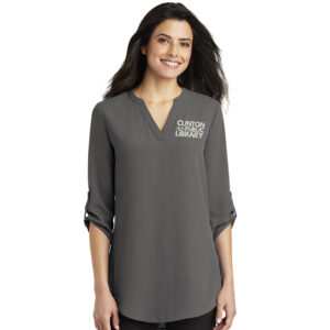 Clinton Public Library Port Authority Ladies 3/4-Sleeve Tunic Blouse-Sterling Grey